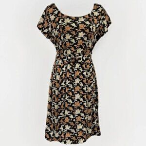 Vintage Kay Windsor A-Line Dress Embroidered Floral Short Sleeve Belted Midi XS